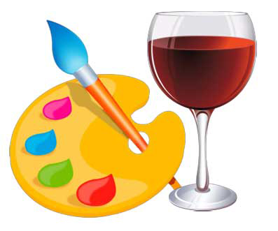 Paintbrush with paint and a wine glass