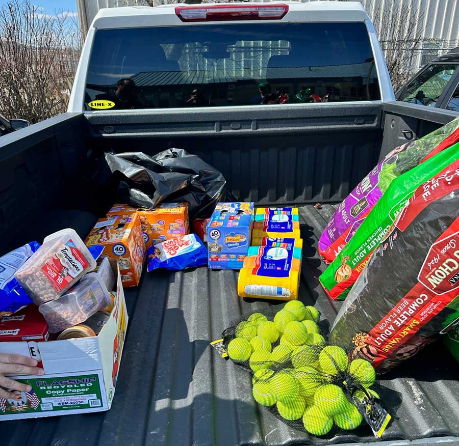 Donations of food and dog togs delivered by the Ventnor Police Department