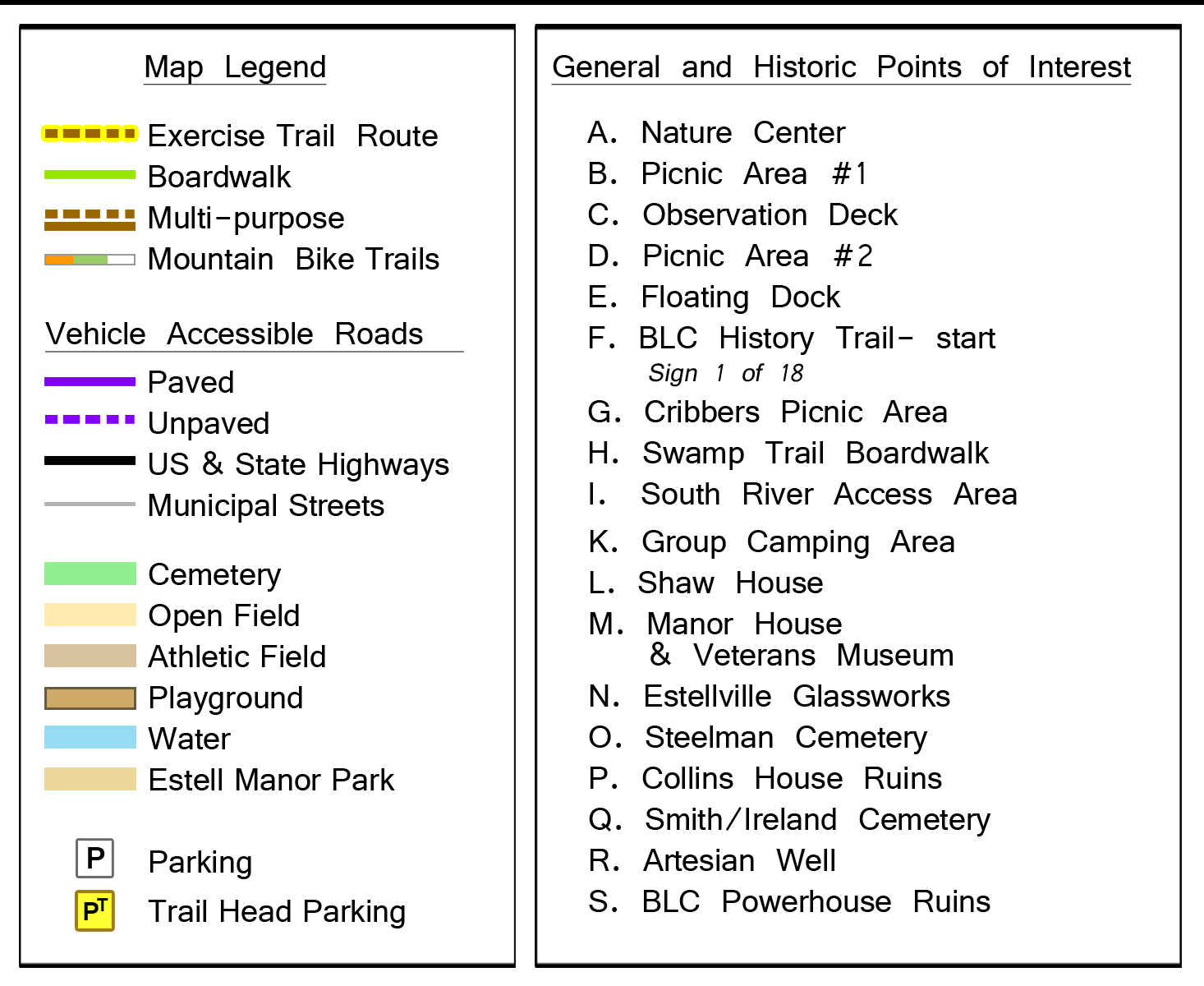 Estell Manor Park Trail System map key