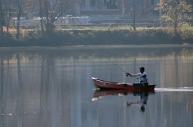 Boater fishing on Lake Lenape